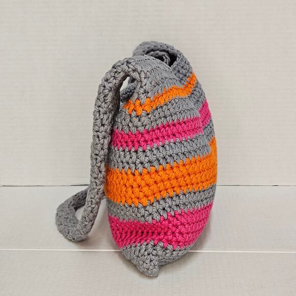 Vintage Handmade Gray/Pink/Orange Crocheted Shoulder Bag - Picture 3 of 8